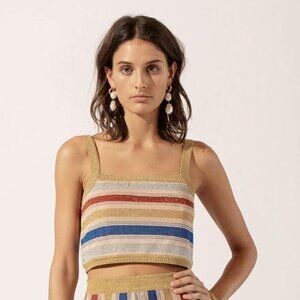 Suboo Mila Colorful Metallic 70s Stripe Crop Tank Top XS NWT